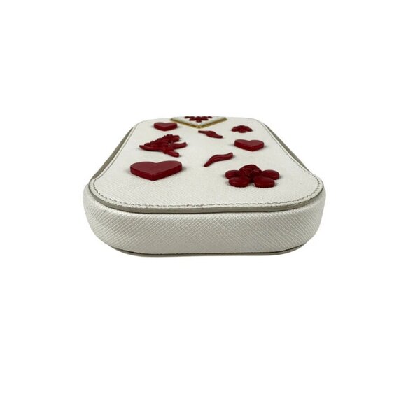 PRADA Crossbody Shoulder Bag Phone Holder Pouch Off White/Red Leather - Picture 1 of 13